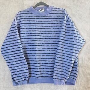 Vintage Rush Mens Blue Striped Mock Neck Cotton Sweatshirt Made in USA Medium